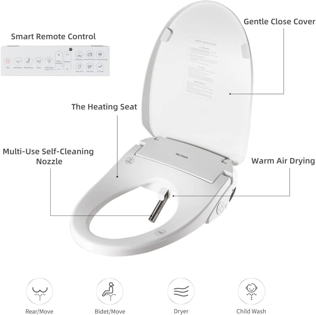 X3 Bidet Toilet Seat,Elongated Smart Toilet Seat with Air Dryer, Hot-Cold Spa,Self-Cleaning Dual Nozzles for Rear and Front Cleansing, Nightlight