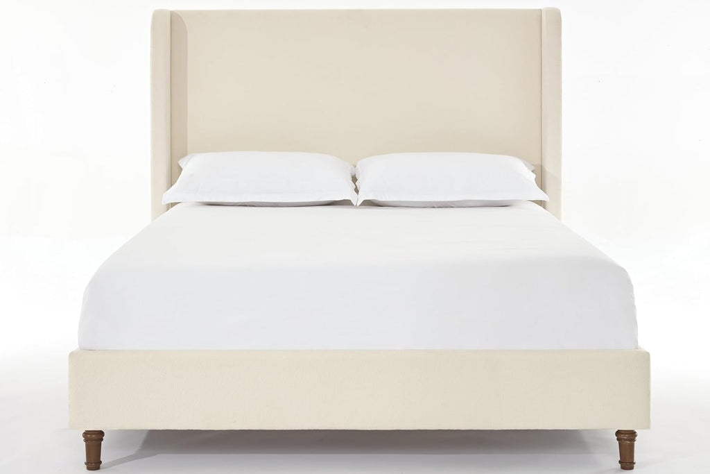 Queen Size Bed Frame With Headboard,54' Headboard Boucle Upholstered Platform Bed,Bedroom Furniture Sets No Springs Required,Metal Bed Frame With Wooden Slats for Strong Support,No Noise Free,Ivory