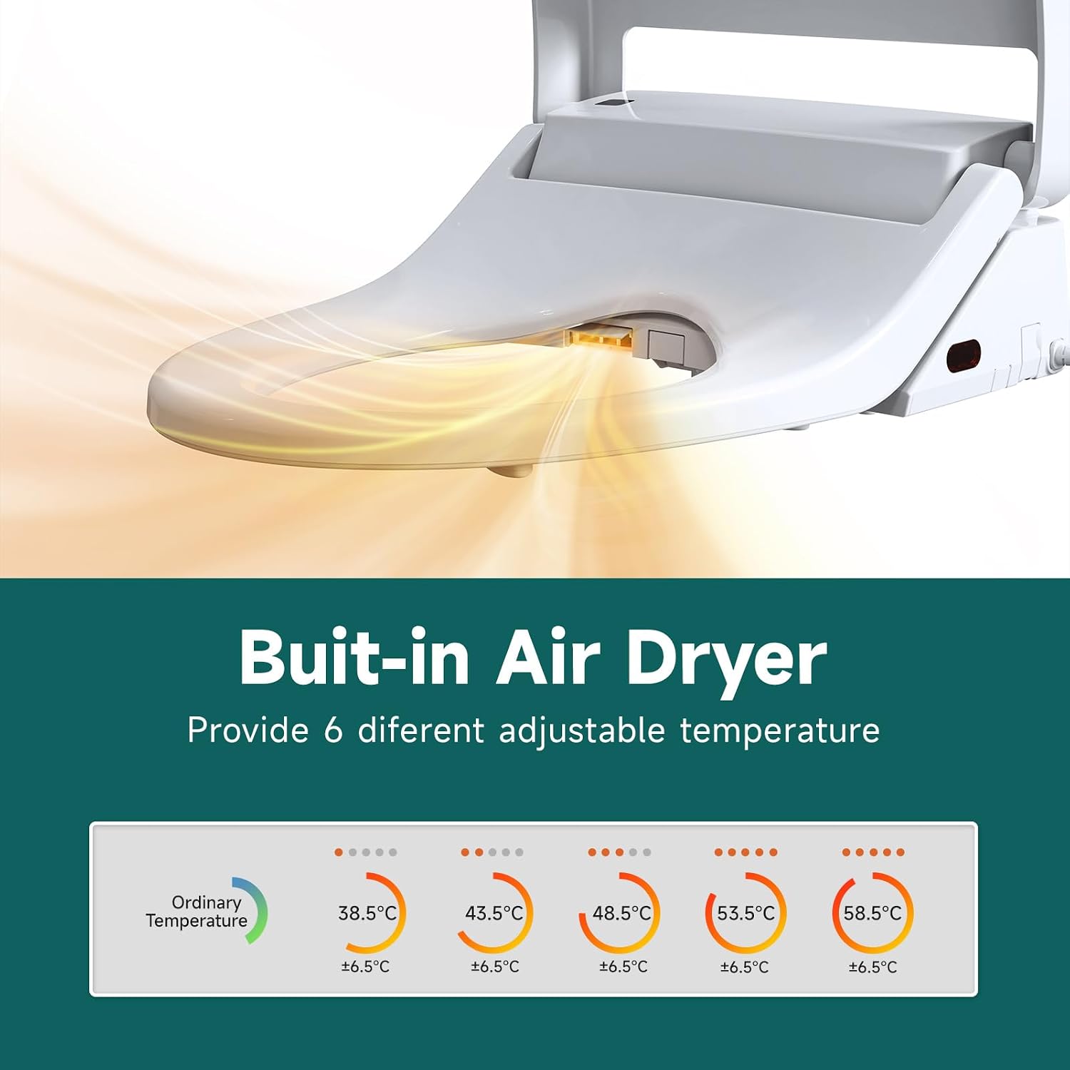 Bidet Seat with Warm Water and Dryer - Electrically Heated Elongated Toilet Seat with Adjustable Temperature, Gentle Closing, and Night Light