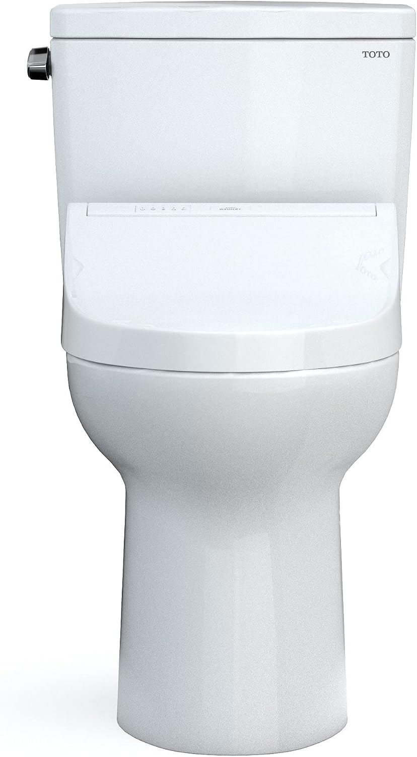 TOTO Drake Two-Piece Elongated 1.28 GPF Universal Height TORNADO FLUSH Toilet with CEFIONTECT and SoftClose Seat, WASHLET+ Ready, Cotton White - MS776124CEFG#01