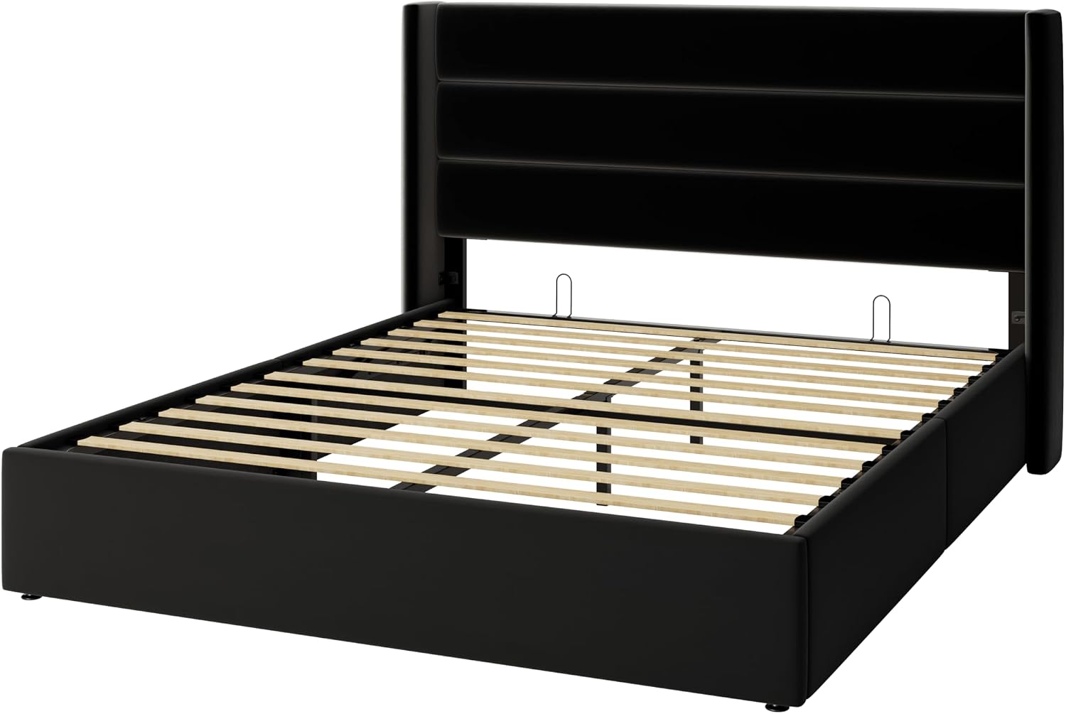 SHA CERLIN Full Size Lift Up Storage Bed/Velvet Upholstered/Modern Wingback Headboard/Upholstered Platform Bed Frame/Hydraulic Storage/No Box Spring Needed/Black