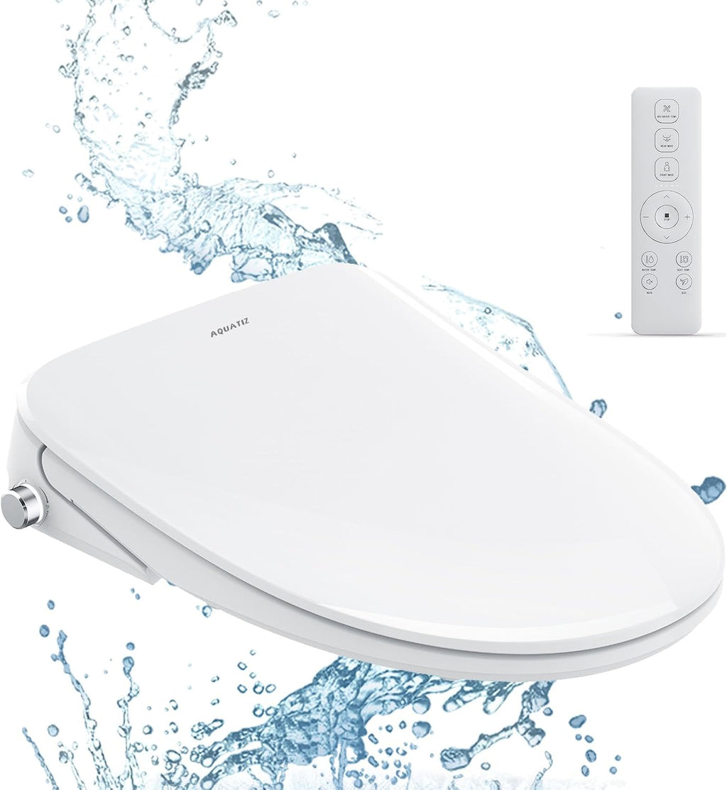 AQUATIZ Elongated Smart Toilet Bidet, Electric Toilet Seat with Self-Cleaning Nozzle, Adjustable Warm Water, Deodorizer, Air Dryer, LED Night light (Remote Control)