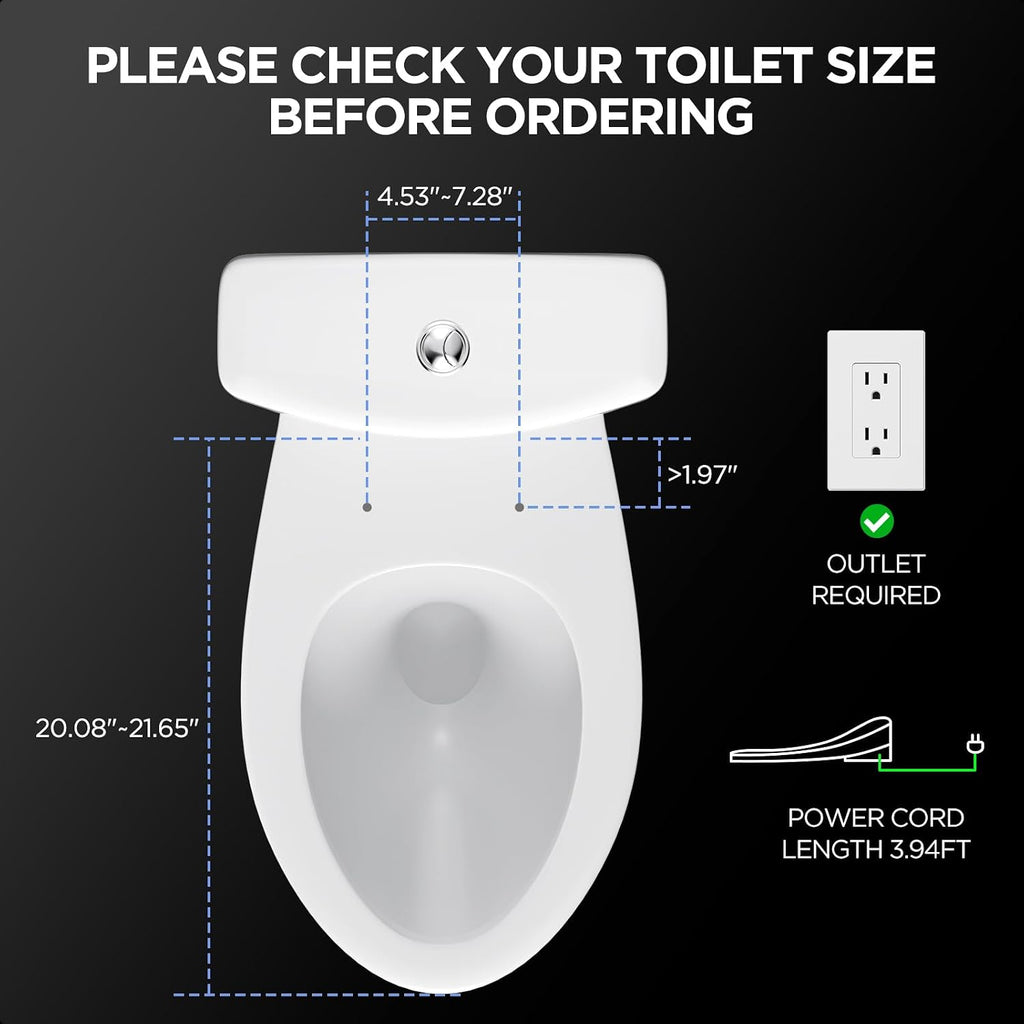 Elongated Heated Bidet Toilet Seat with Dual-Control Panel, LED Display, Instant Warm Water & Air Dryer, Self-Cleaning Nozzle, Soft-Close Lid, UV Nightlight, Child/ECO/Silent Modes