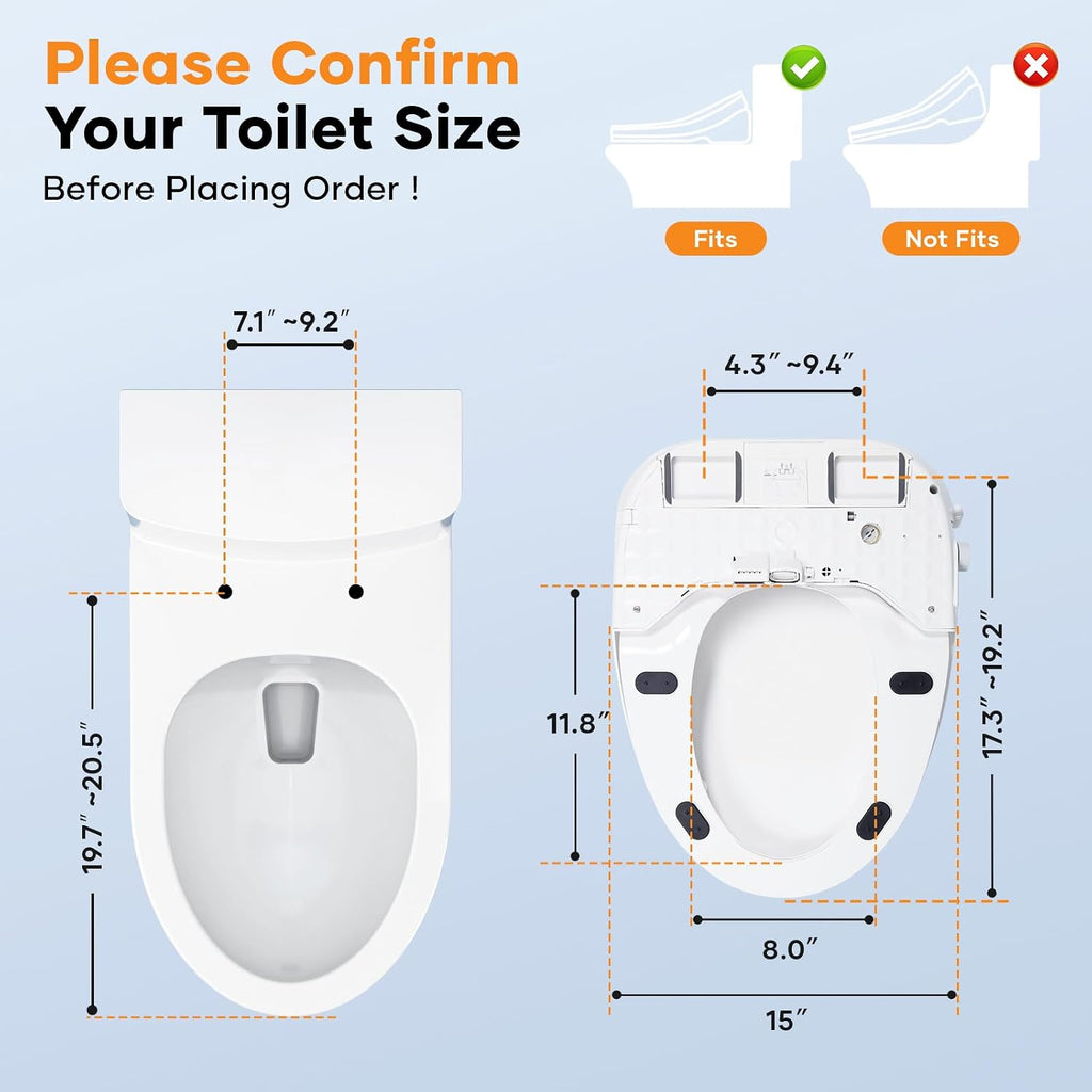 Toilet Bidet Seat, Elongated Toilet Seat Slow Close, Electric Heated Toilet Seat With Instant Warm Water & Dryer, Feminine & Front Rear Wash & Self-Clean Nozzle, Night Light, Air Deodorizer