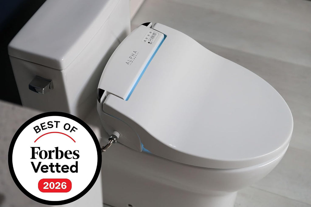 ALPHA BIDET JX2 Elongated Bidet Toilet Seat, White, Endless Warm Water, *NEW* Bowl Mist, LED Light, Quiet Operation, Wireless Remote, Stainless Steel Nozzle, Sittable Lid, 3 Year Warranty