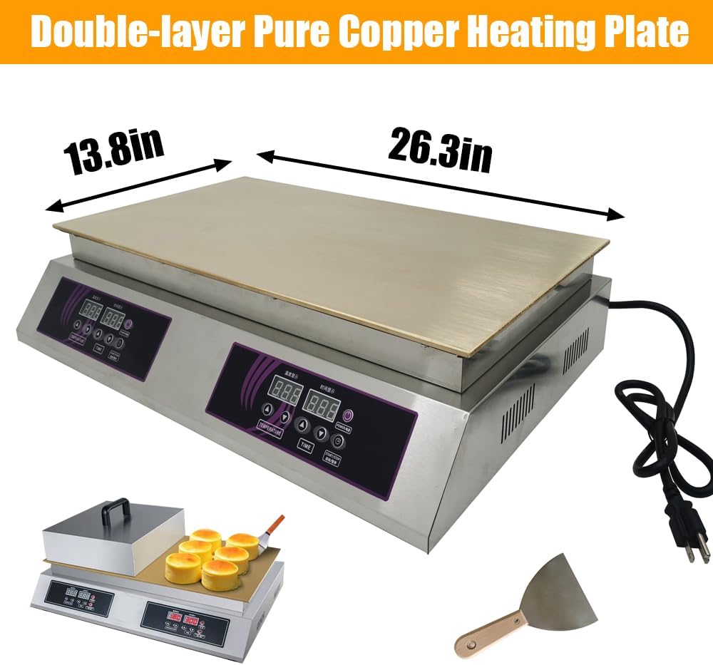 Electric Souffle Maker & Dorayaki Baker Stainless Steel with Double Pure Copper Plates 110V 60-240°C Commercial Grade Souffle Pancake & Muffin Griddle Machine Digital Display