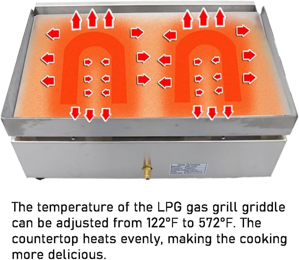 Commercial Griddle Countertop Griddle LPG Gas Grill Griddle Outdoor Flat Top Grill Griddle 2800Pa with Low Pressure Valve Adjustable Temperature 122°F-572°F (21.26x13.39in Hotplate)