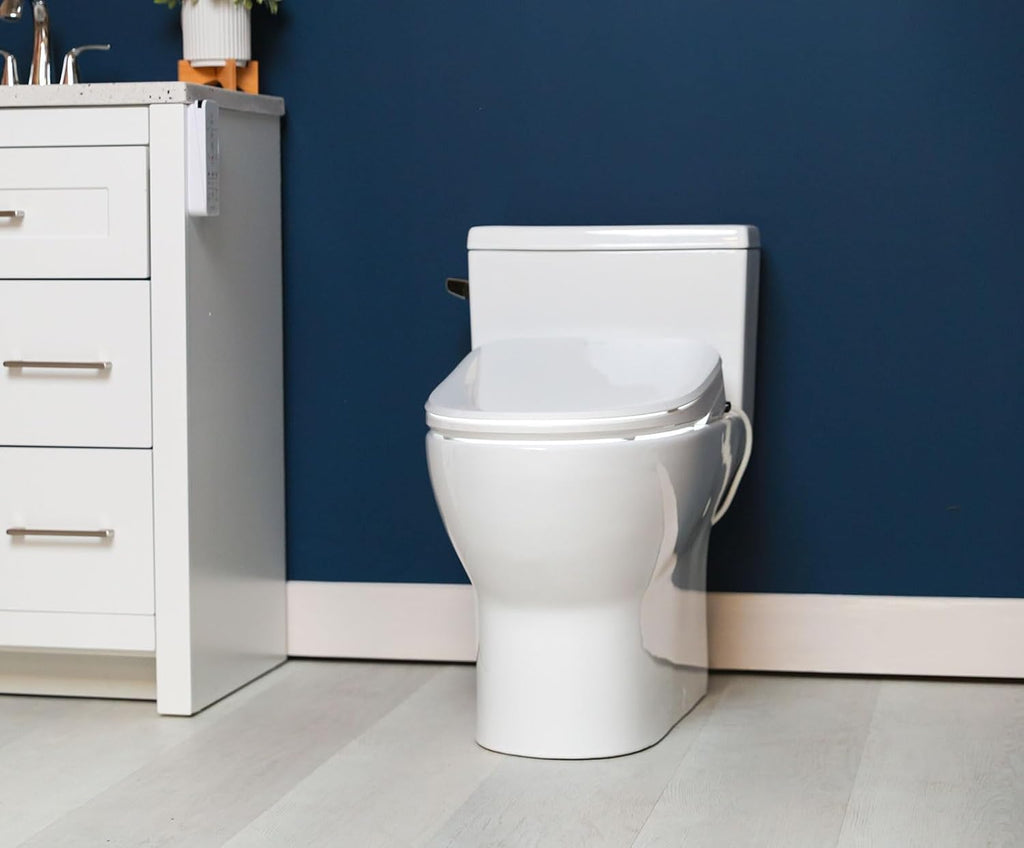 ALPHA BIDET UX Pearl Bidet Toilet Seat in Elongated White | Ultra Low Profile | Endless Warm Water | Arced Stainless Steel Nozzle | LED Nightlight | Dryer | Deodorizer | 3 Year Warranty