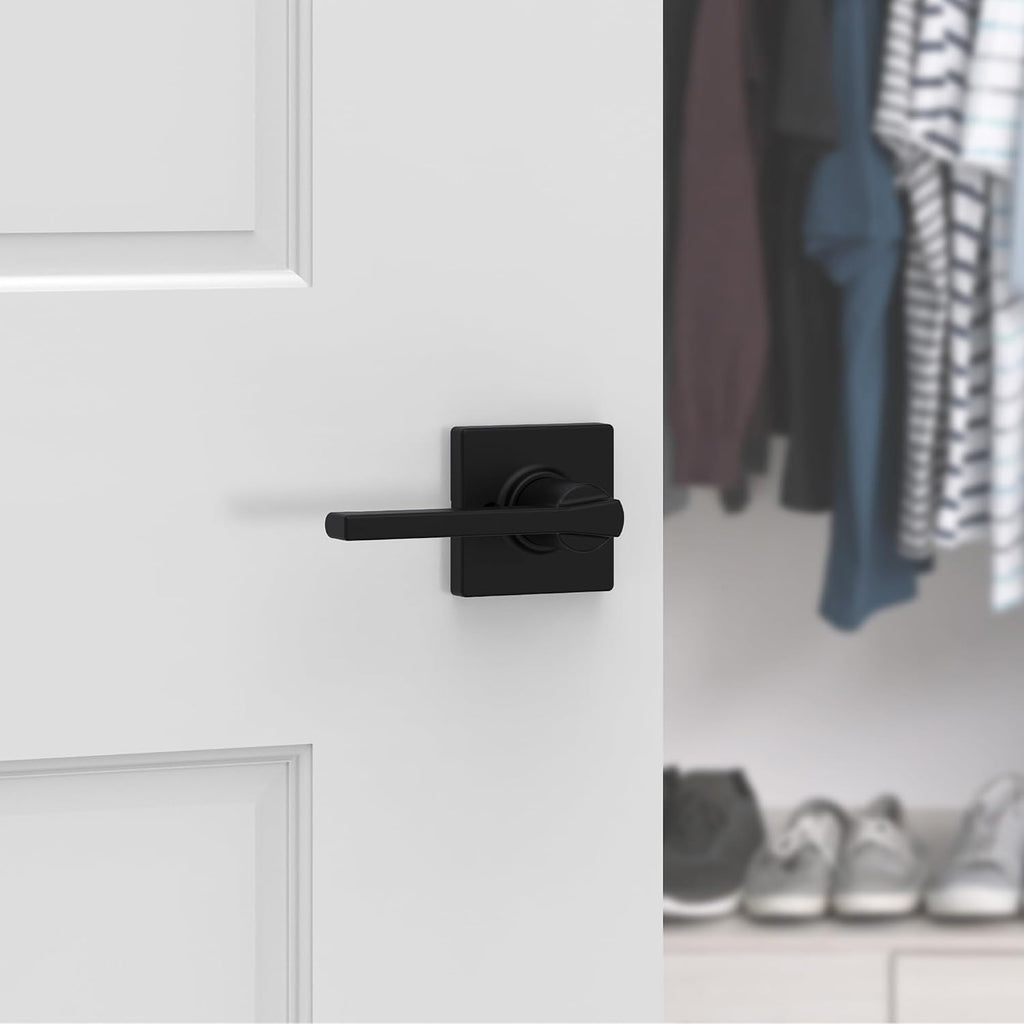 Kwikset Casey Dummy Door Handle,Sided Lever for Closets,French Double Doors,and Pantry,Matte Black Non-Turning Reversible Interior Push/Pull Lever,with Microban Protection,(Pack of 12)