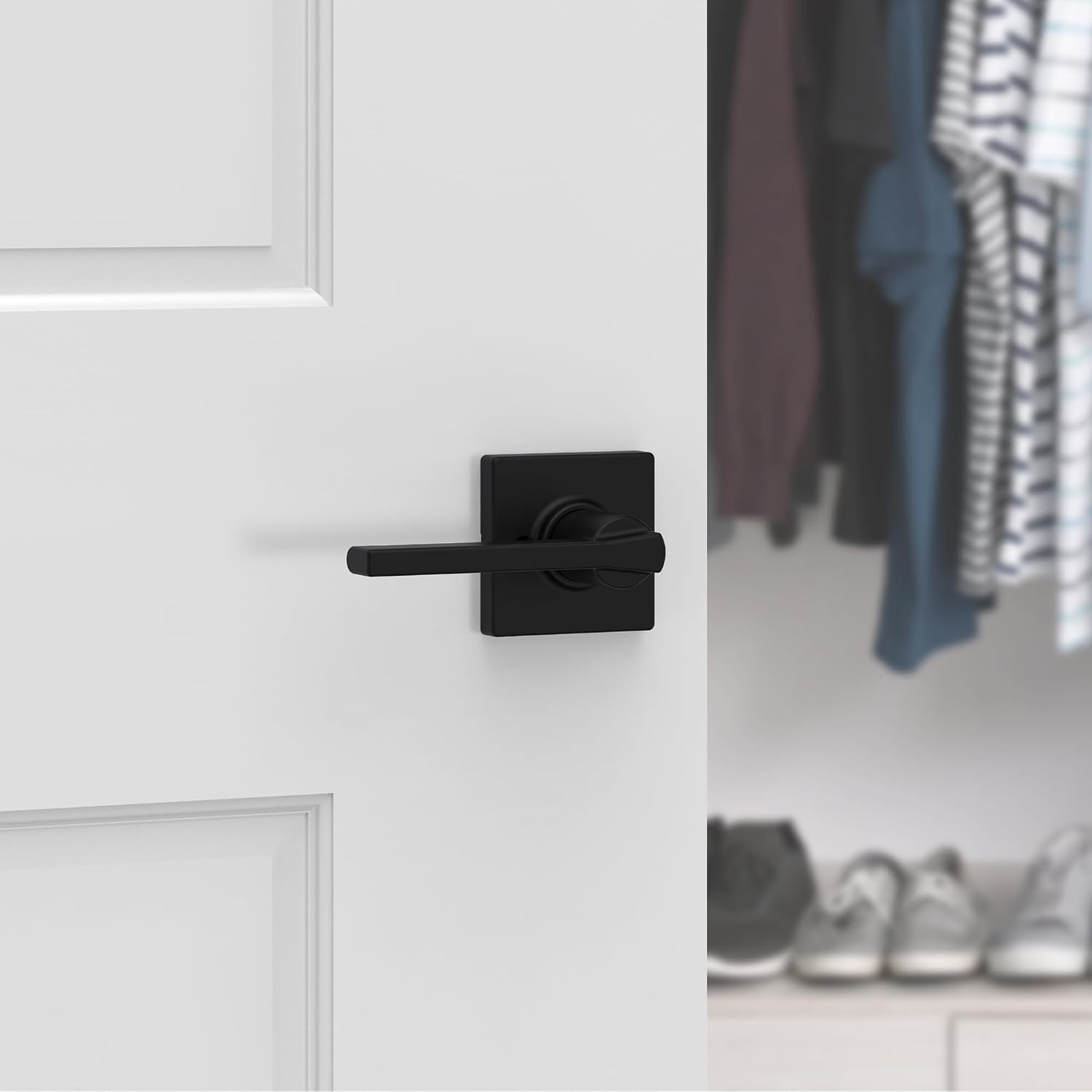 Kwikset Casey Dummy Door Handle,Sided Lever for Closets,French Double Doors,and Pantry,Matte Black Non-Turning Reversible Interior Push/Pull Lever,with Microban Protection,(Pack of 12)