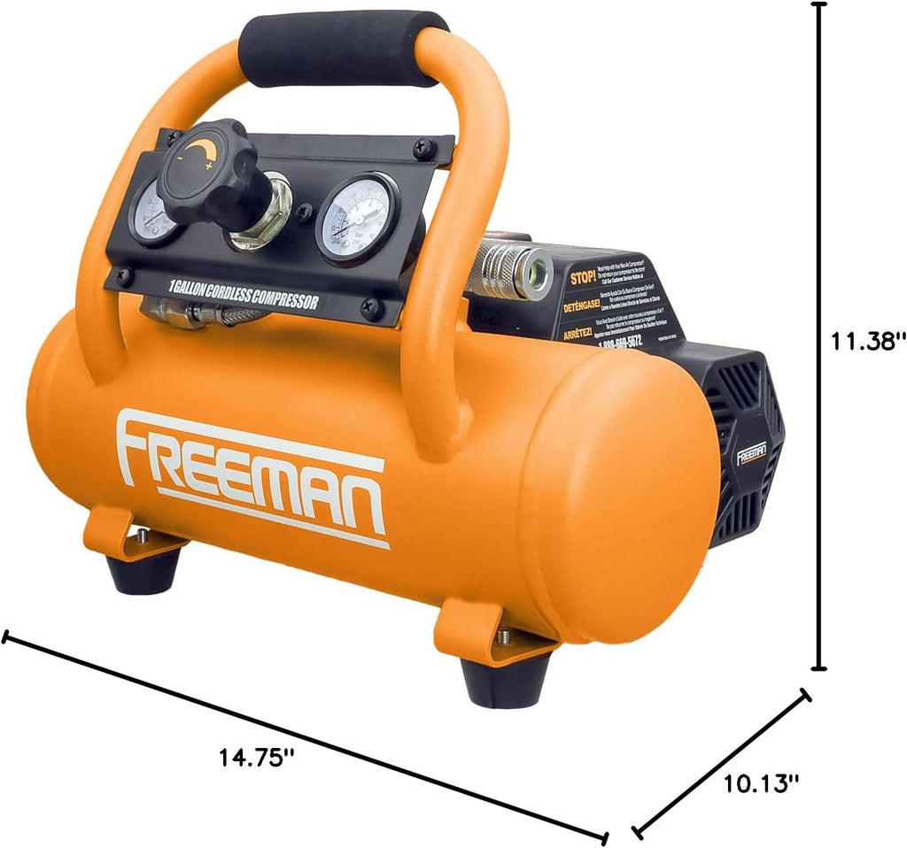 Freeman PE1GCCK 20V Cordless 1 Gallon Air Compressor with 3-in-1 Pneumatic Finish Nailer/Stapler, Battery, Charger, Air Hose, Inflation Accessory Kit and Fasteners (600 Count) – 700 Shots per Charge