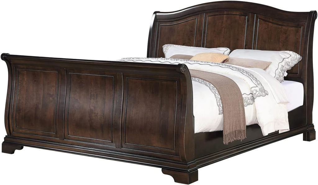 Elements Youngston Bed with Wooden Headboard and Sleigh Footboard, King
