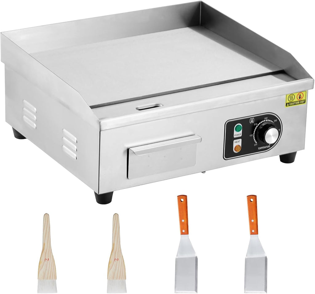 18' Commercial Electric Griddle 1600w Electric Countertop Griddle Non-Stick Restaurant, Stainless Steel Teppanyaki Flat Top Grill Adjustable Temperature Control 122°f-572°f