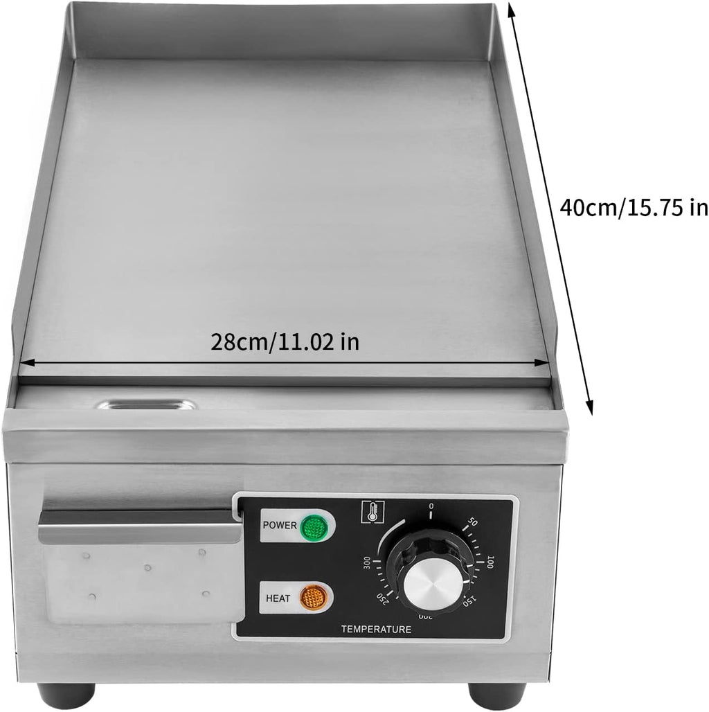 1300W Commercial Electric Griddle, 15in Countertop Grill with Non-Stick Flat Top, Adjustable Temperature Control 122°F-572°F, Stainless Steel Large Grill for Restaurant/Shop