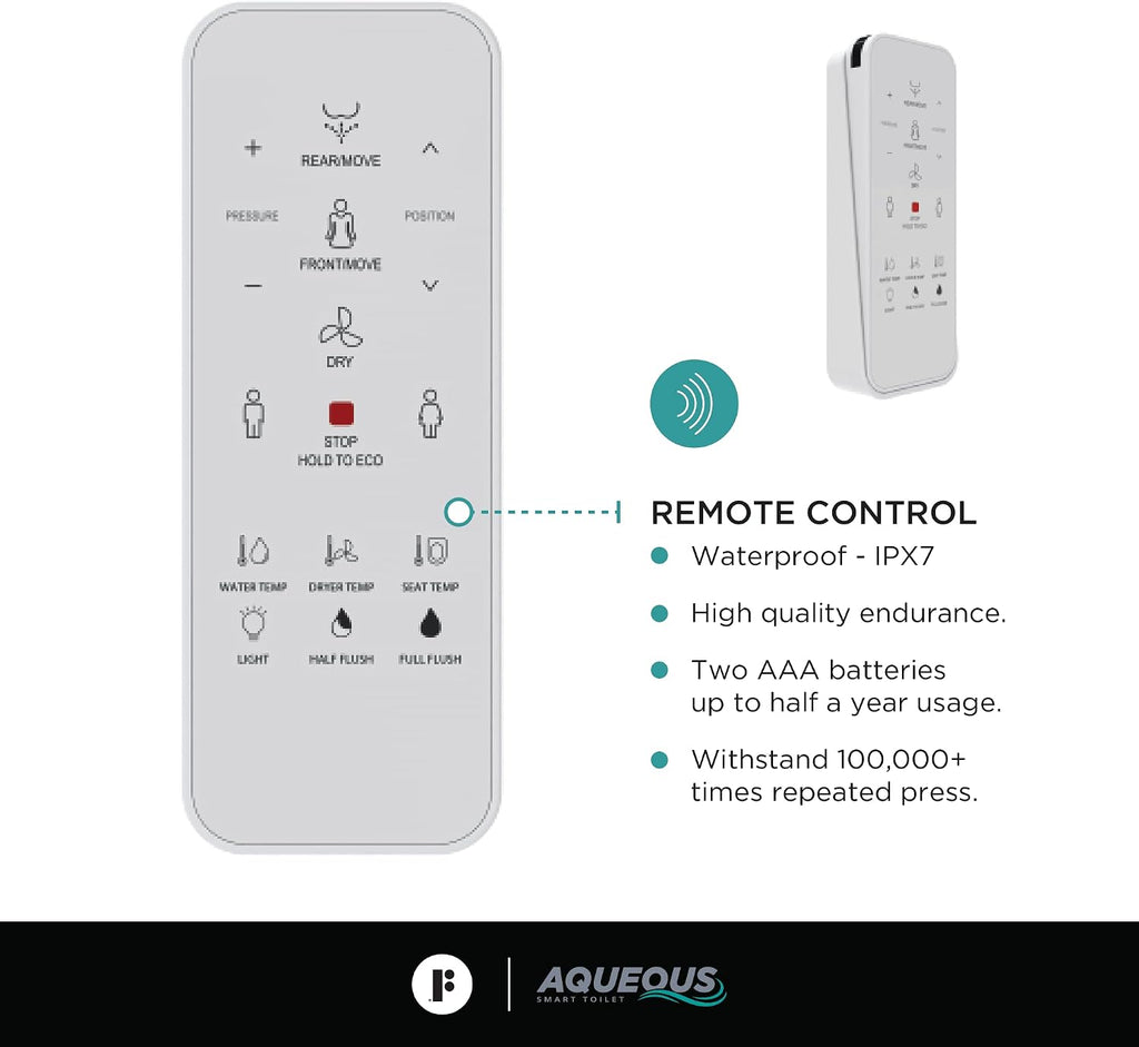 Aqueous In-Wall Smart Toilet Combo Set – Complete System with Toilet Bowl, Bidet Toilet Seat, Tank, Carrier for 2x4 Studs, Chrome Push Buttons, Round and Elongated Compatibility