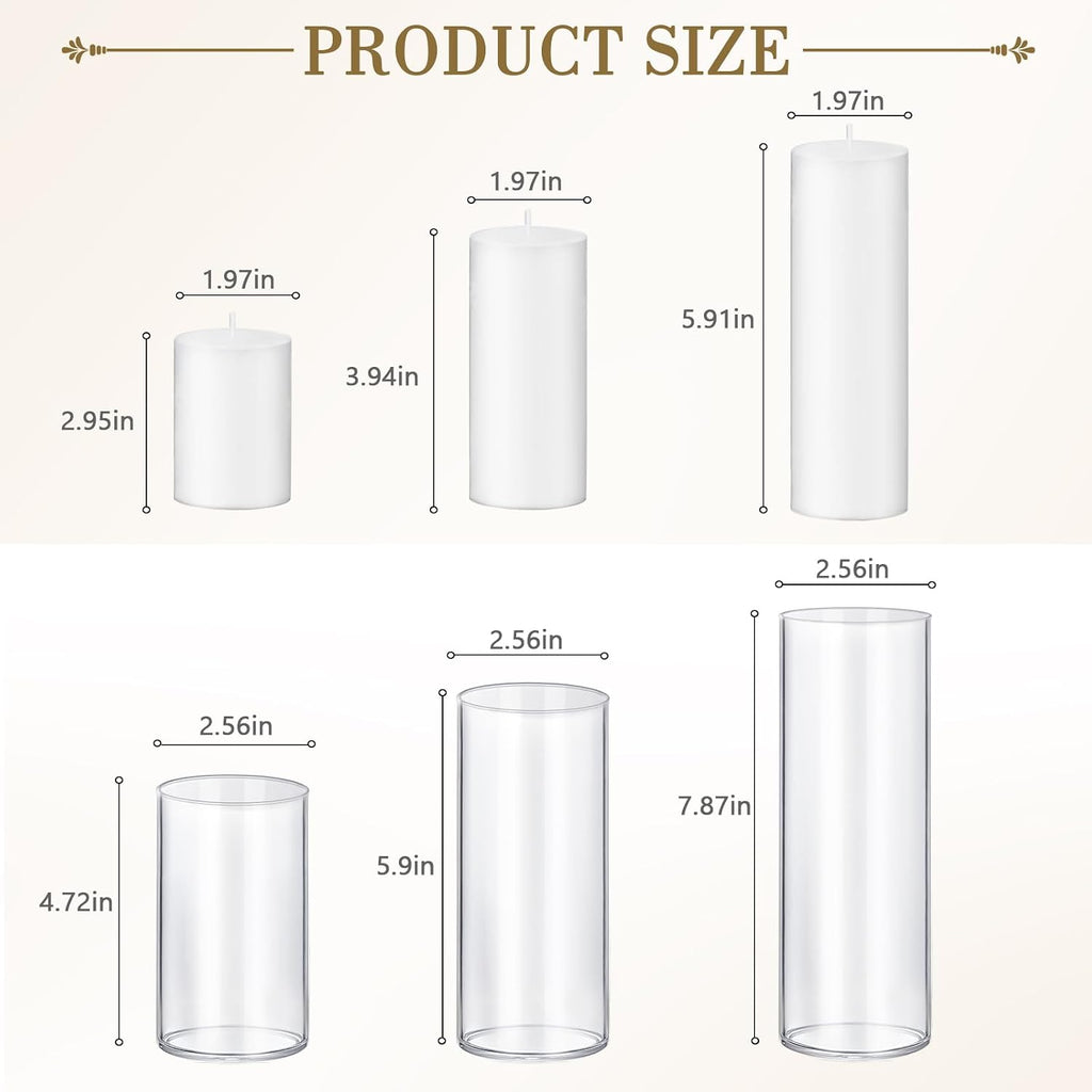 72 PCS White Pillar Candles with Glass Candle Holders Clear Hurricane Candle Holders Glass Cylinder Vases for Centerpieces Wedding Party, Event, Home Office (36 Candles+36 Candle Hoders)
