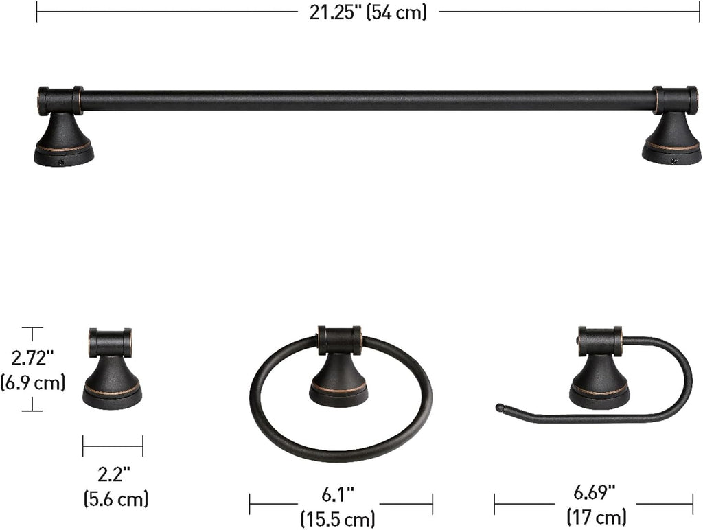 Globe Electric 50192 Parker 5-Piece All-In-One Bathroom Set, Oil Rubbed Bronze, 3-Light Vanity Light with Clear Glass Shades, Towel Bar, Towel Ring, Robe Hook, Toilet Paper Holder, Oil-rubbed Bronze