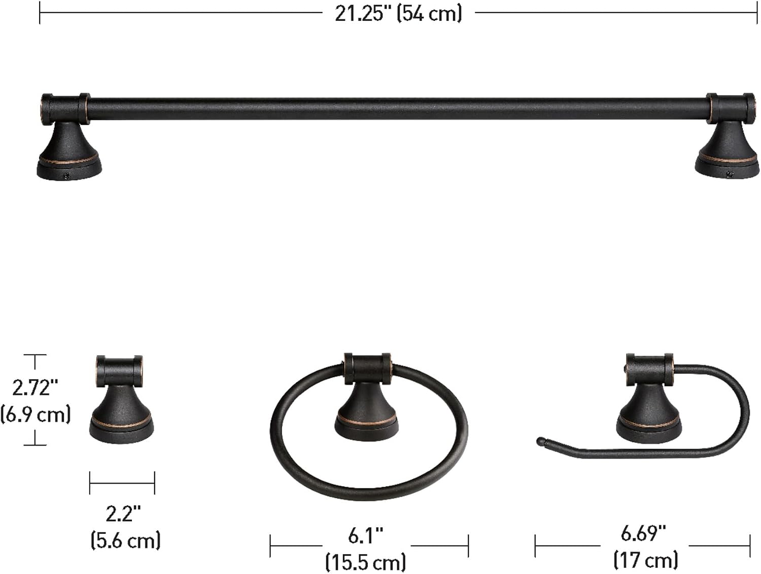 Globe Electric 50192 Parker 5-Piece All-In-One Bathroom Set, Oil Rubbed Bronze, 3-Light Vanity Light with Clear Glass Shades, Towel Bar, Towel Ring, Robe Hook, Toilet Paper Holder, Oil-rubbed Bronze