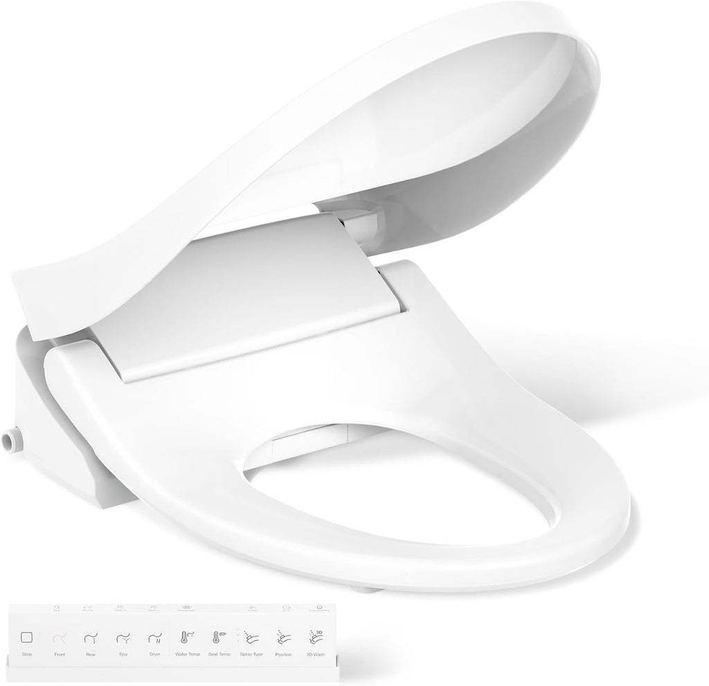 Kohler PureWash E815 Elongated Bidet Toilet Seat, Warm Water, White with Remote Control, Self Cleaning Wand, Adjustable Spray Controls, Heated Seat, Easy Installation Bidet Attachment