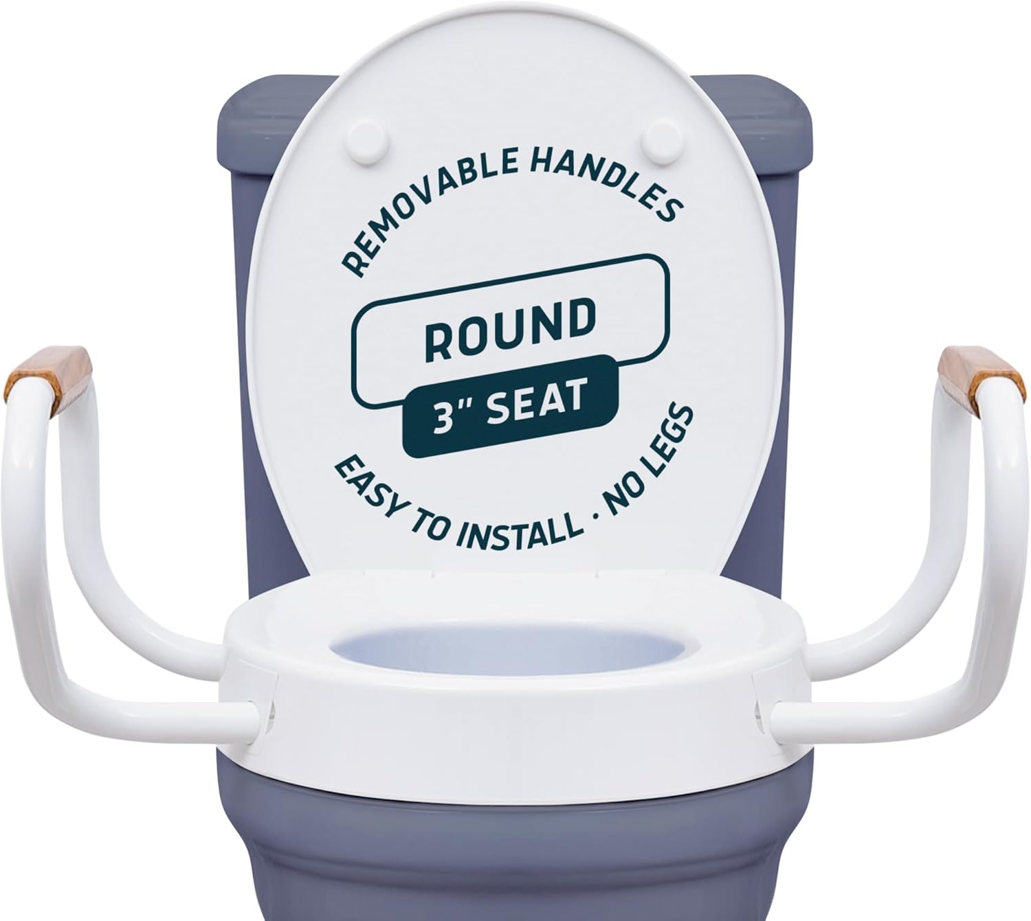 Lunderg Solva Raised Toilet Seat with Handles - Round - Easy to Install Toilet Seat Risers for Seniors - Adds 3 Inches & Works like the one you've always used - Elegant design - No Hospital Vibe