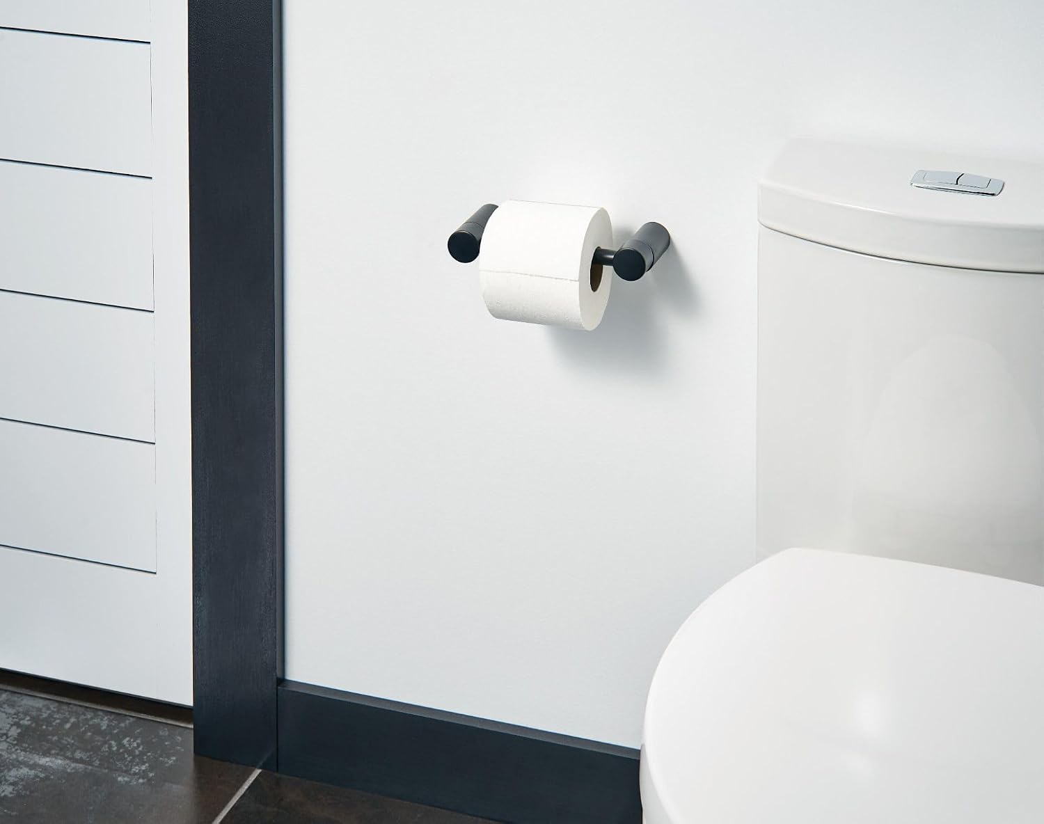Moen Align Matte Black Accessories Bundle Featuring Modern 24inch Bathroom Towel Bar, Robe Hook, Wall Mounted Double Post Pivoting Toilet Paper Holder, and 9inch Hand-Towel Bar