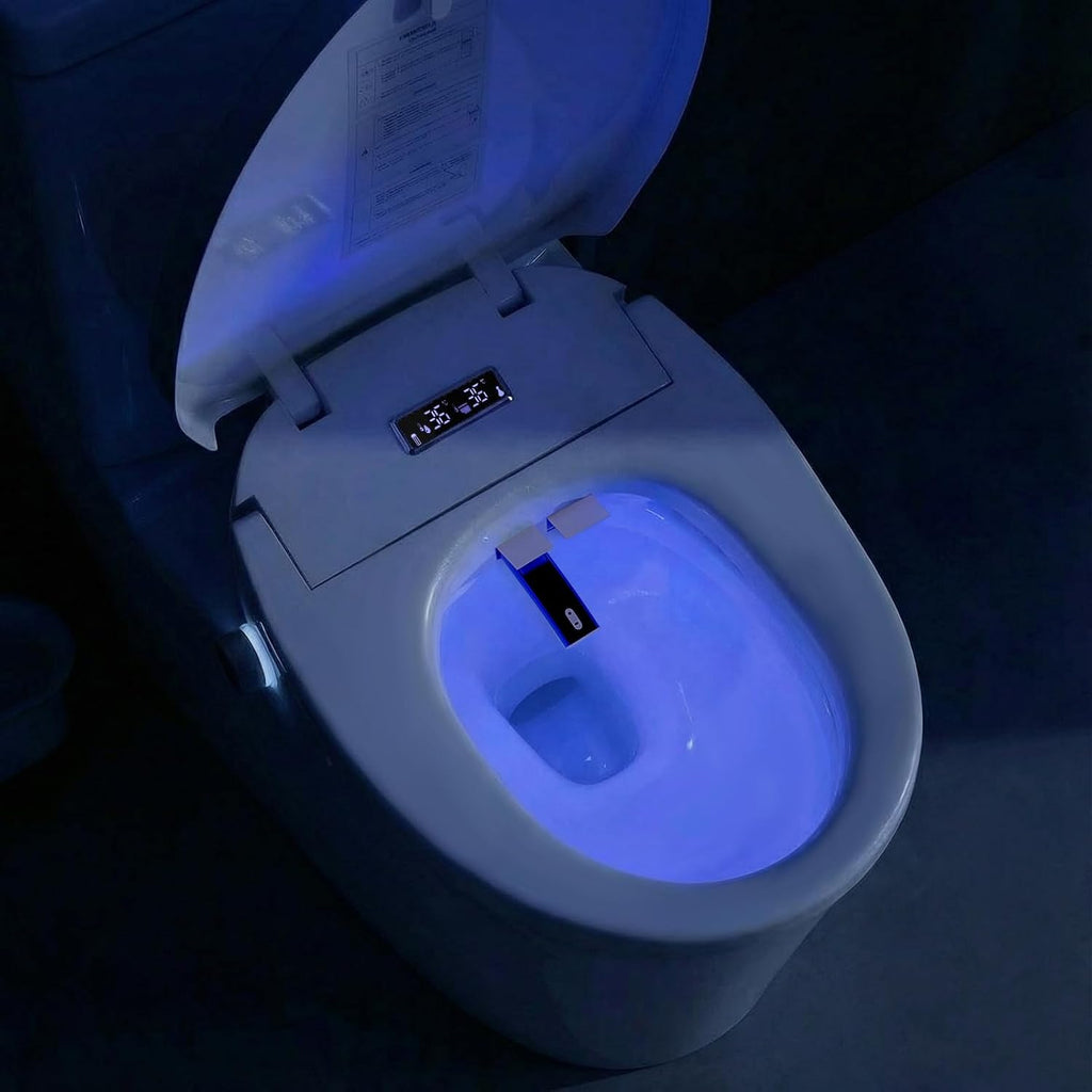 Smart Heated Toilet Seat for Short V-Shaped Toilets – Bidet Warm Water Wash, Self-Cleaning Nozzle, Warm Air Dryer, Deodorizer, Soft-Close Lid, LED Night Light & Remote Control, Easy Install