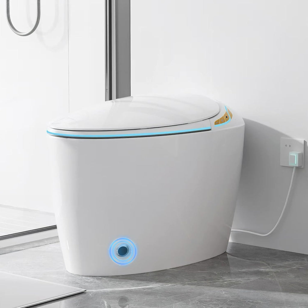 SouNor Tankless Smart Toilet with Bidet Built In, Heated Seat, Warm Water and Dry,Egg Design Foot Sensor and Night Light, Auto Flush, Auto Open & Close Lid,White