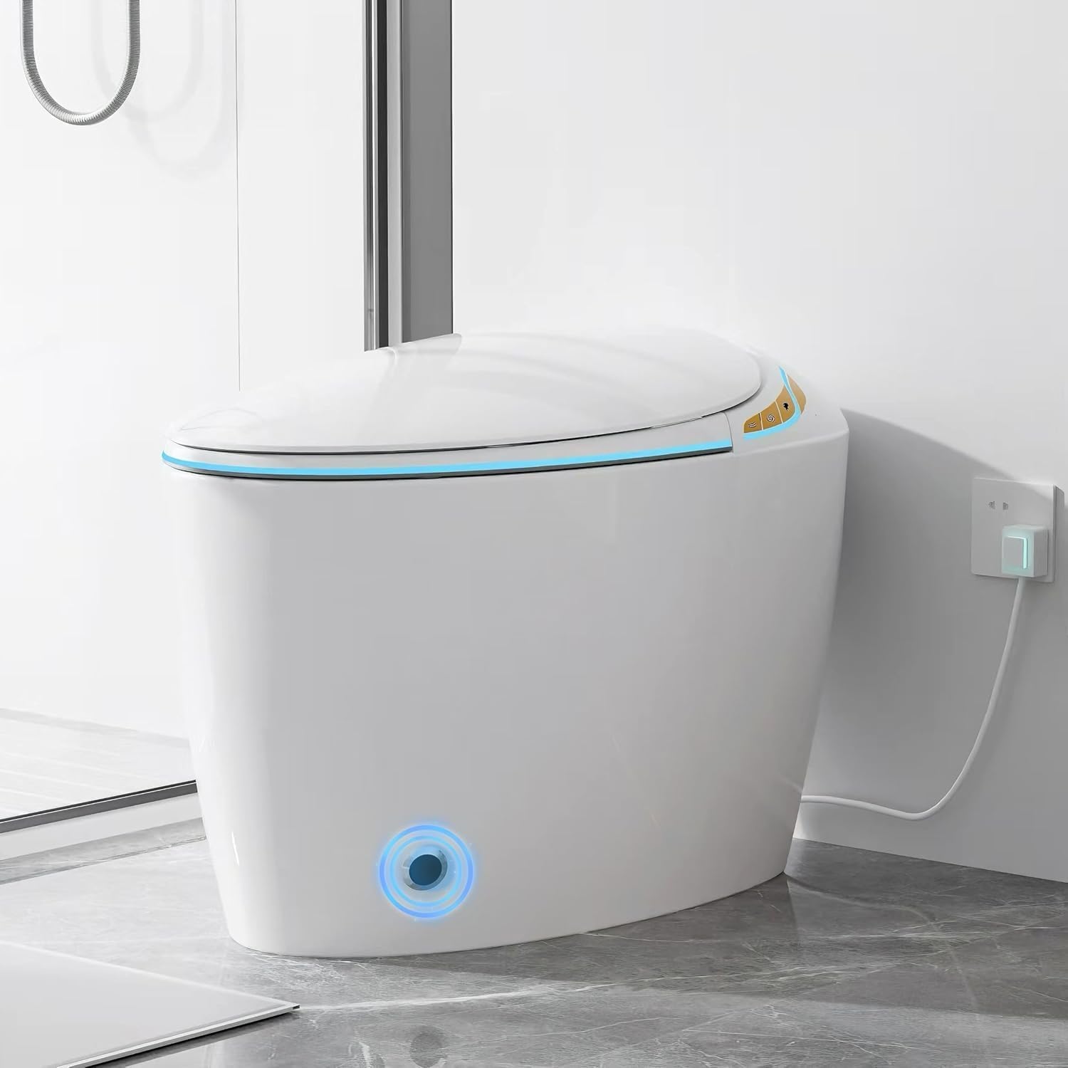SouNor Tankless Smart Toilet with Bidet Built In, Heated Seat, Warm Water and Dry,Egg Design Foot Sensor and Night Light, Auto Flush, Auto Open & Close Lid,White