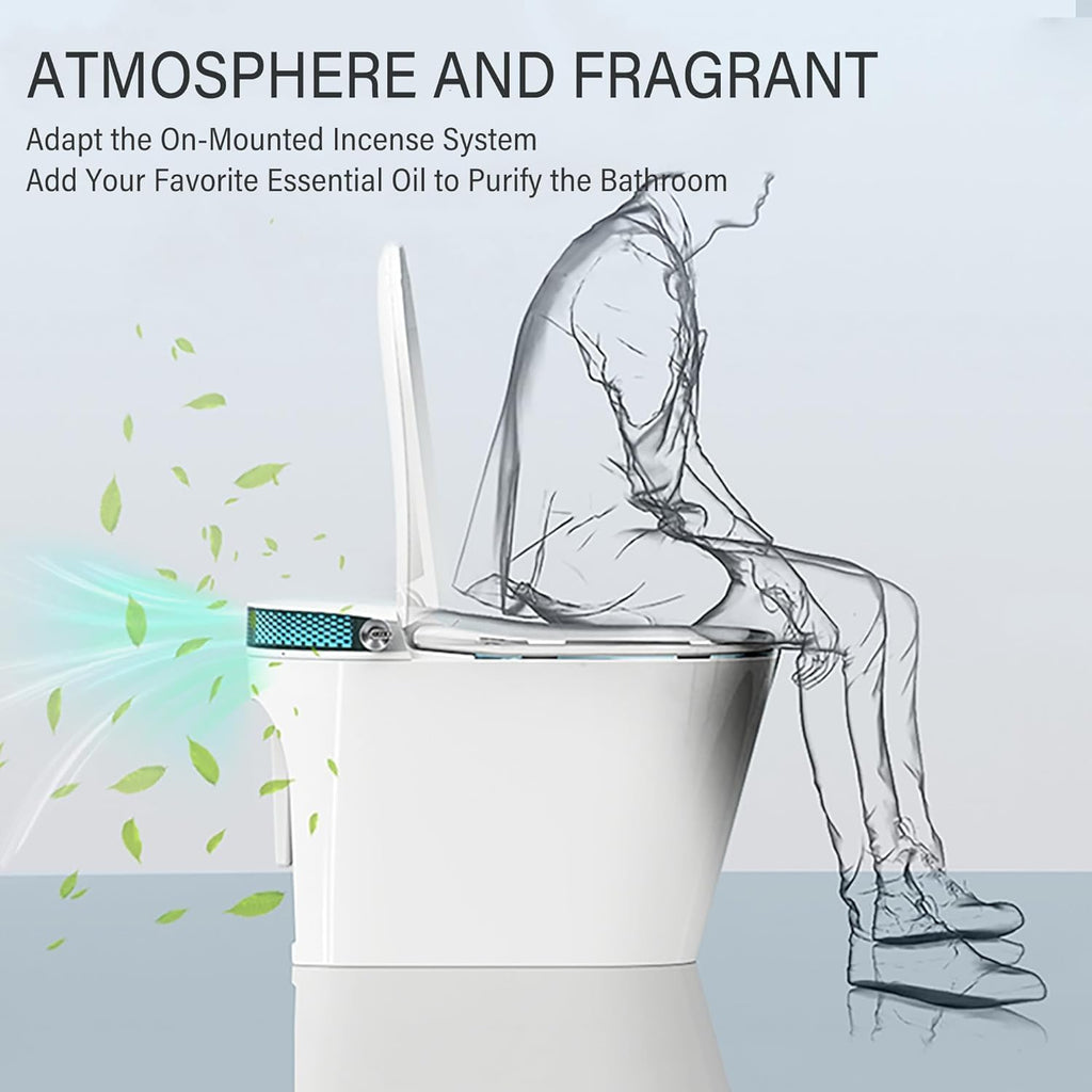 Smart Toilet with Build-in Bidet Seat, Tankless Toilet with Auto-Opening and Closing Lid, Auto Flushing, Heated Seat, Warm Water Bidet, Air Dryer, LED Display, and Remote Control