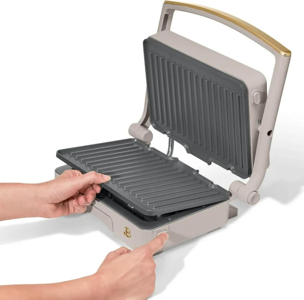 Panini Press Indoor Grill 2-in-1 Electric Contact Grill with Removable Nonstick Plates, 1200W Adjustable Temperature Sandwich Maker (Porcini Taupe)