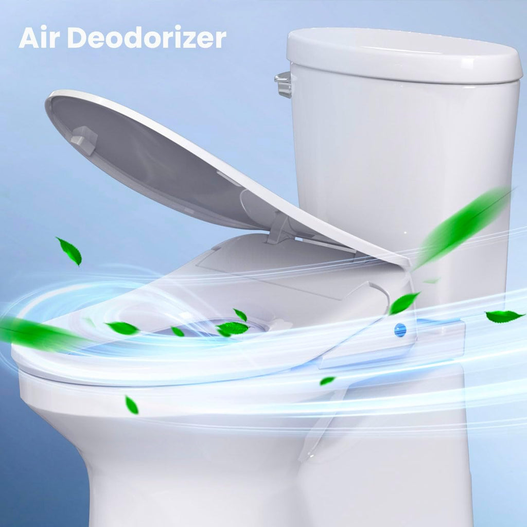 R&T V3200 Elongated Bidet Toilet Seat with Heated Seat, Instant Warm Water & Air Dry, LED Nightlight, Deodorizer - Electric Bidets with Adjustable Water Pressure, Stainless Steel Nozzle