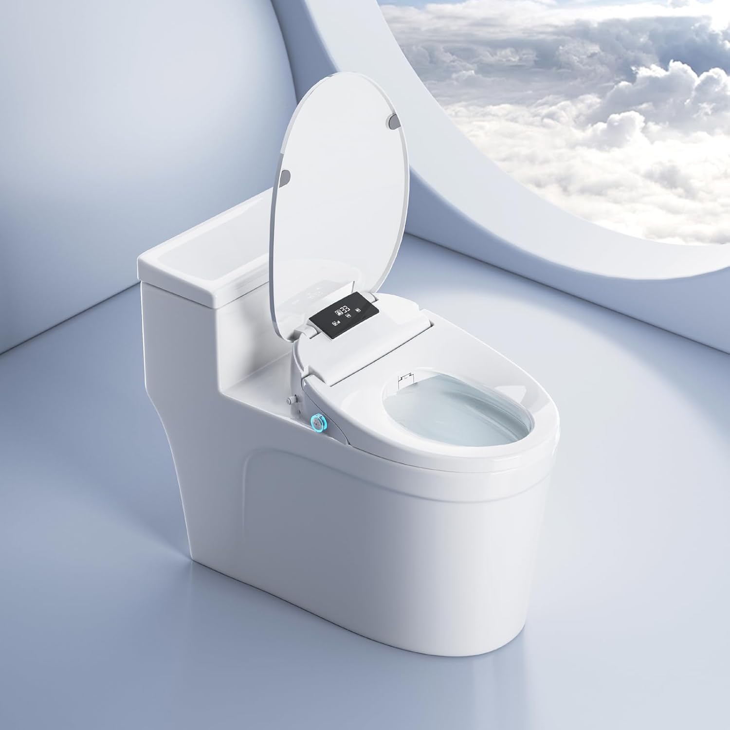 XCQQ Electric Bidet Toilet Seat with Remote, Heated Toilet Seat, Instant Warm Water, Warm Air Dryer, Rear & Feminine with Oscillating Cleansing, Night Light, Slow Close Lid, LED Display - Elongated