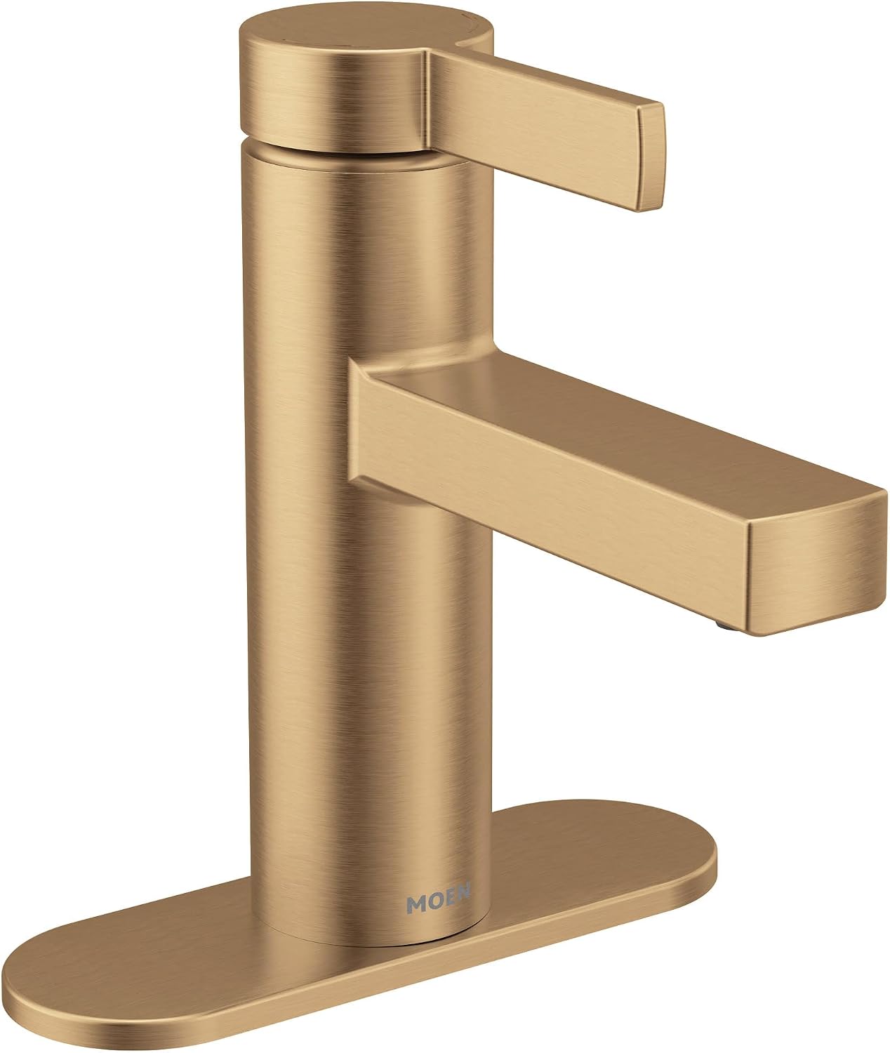 Moen Beric Bronzed Gold Modern One-Handle Single Hole Bathroom Faucet with Drain Assembly and Optional Deckplate for Your Bath Sink, 84774BZG