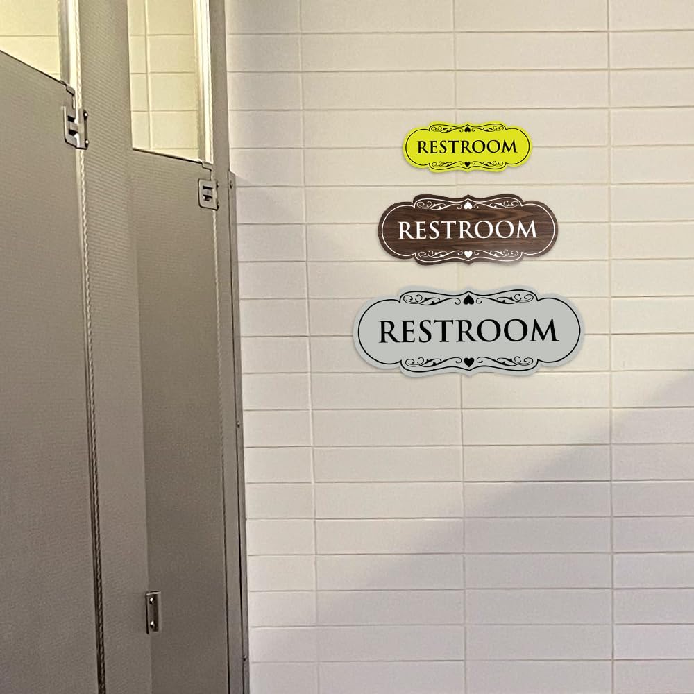All Quality Designer Restroom Wall or Door Sign - Bathroom Signage | Durable Plastic and Easy Installation | (Multipacks)