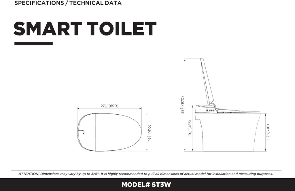 Elongated Smart Bidet Toilet Seat with Dual Flushing - One Piece Heated Toilet Seat Air Dryer - Tankless Toilet Bidet with 6 Levels of Seat and Wind Temperature