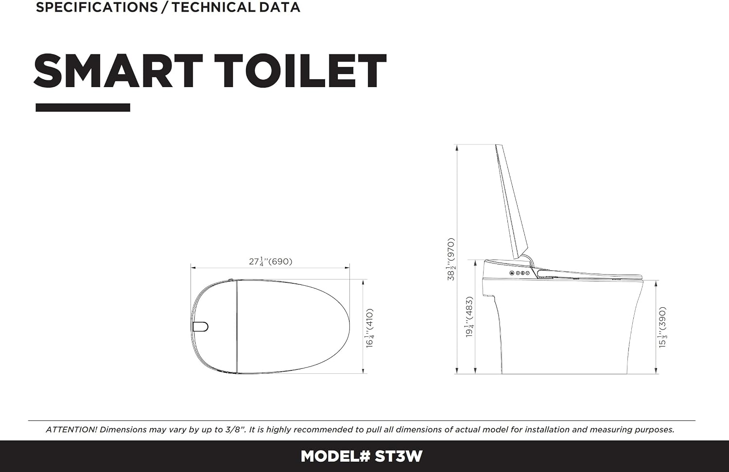 Elongated Smart Bidet Toilet Seat with Dual Flushing - One Piece Heated Toilet Seat Air Dryer - Tankless Toilet Bidet with 6 Levels of Seat and Wind Temperature