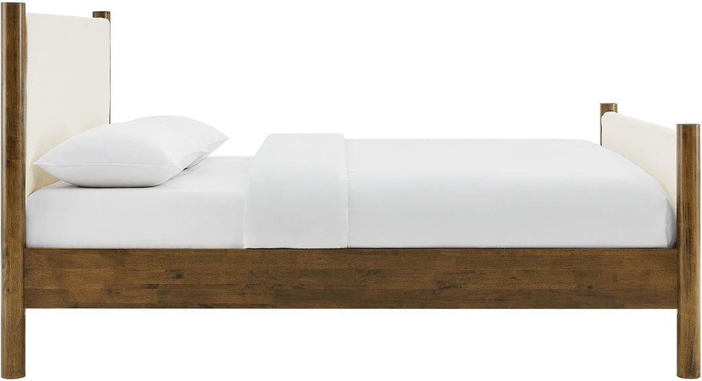 Modway Maven King Size Bed Frame in Feather Walnut with Upholstered Boucle Headboard and Footboard – Wood King Platform Bed Frame – No Box Spring Needed
