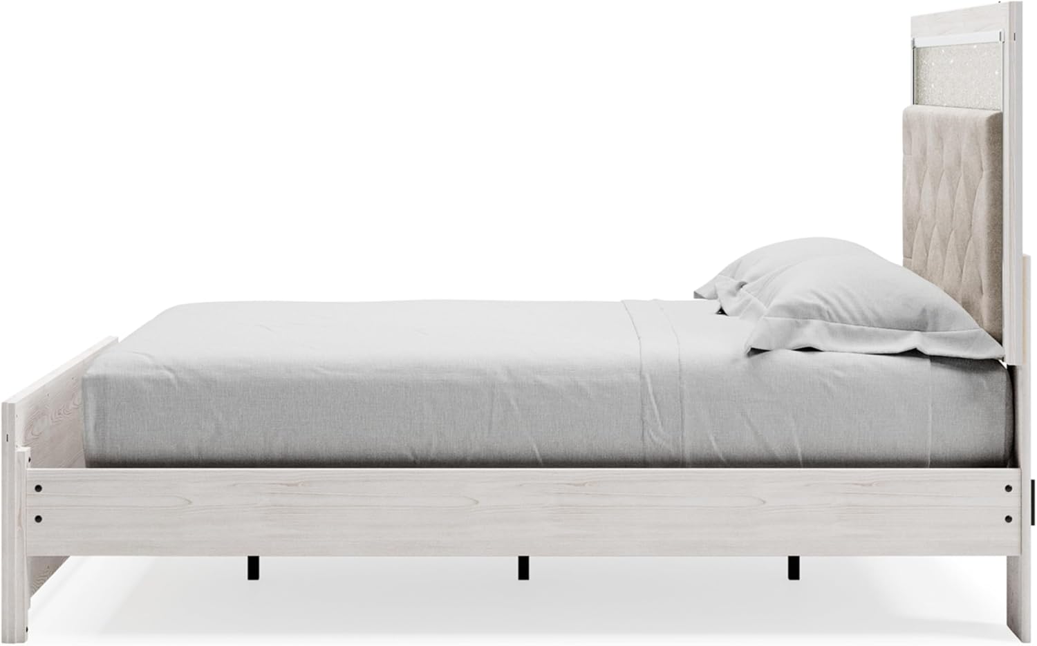 Signature Design by Ashley Altyra Glam Tufted Upholstered Queen Platform Bed with LED Lighting, Foundation or Box Spring Not Needed, White