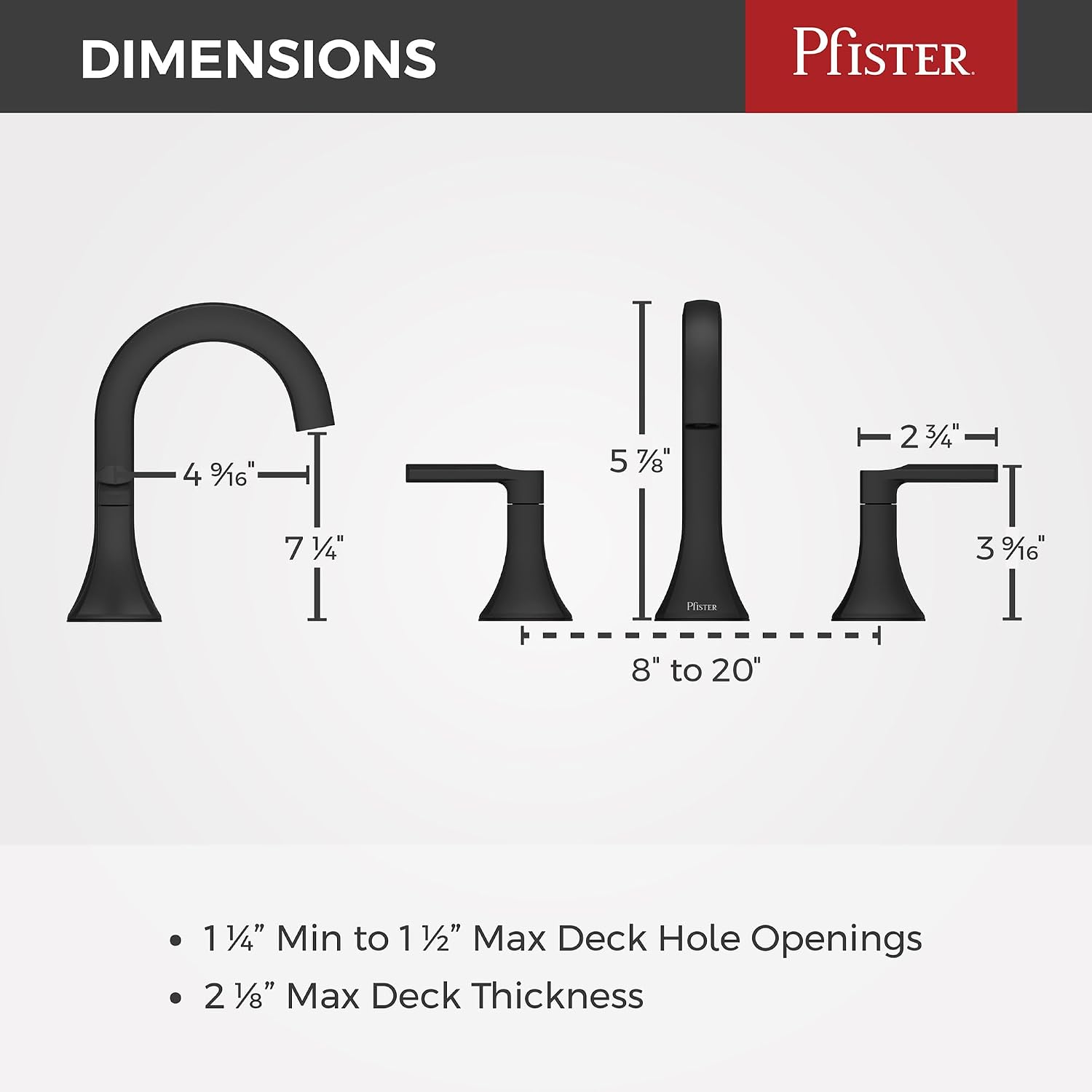 Pfister Vaneri Widespread Bathroom Sink Faucet 8 in 3 Hole 2 Handle Matte Black Finish NSF Certified Water Efficient Push & Seal Drain TiteSeal Technology LF049VRIBB