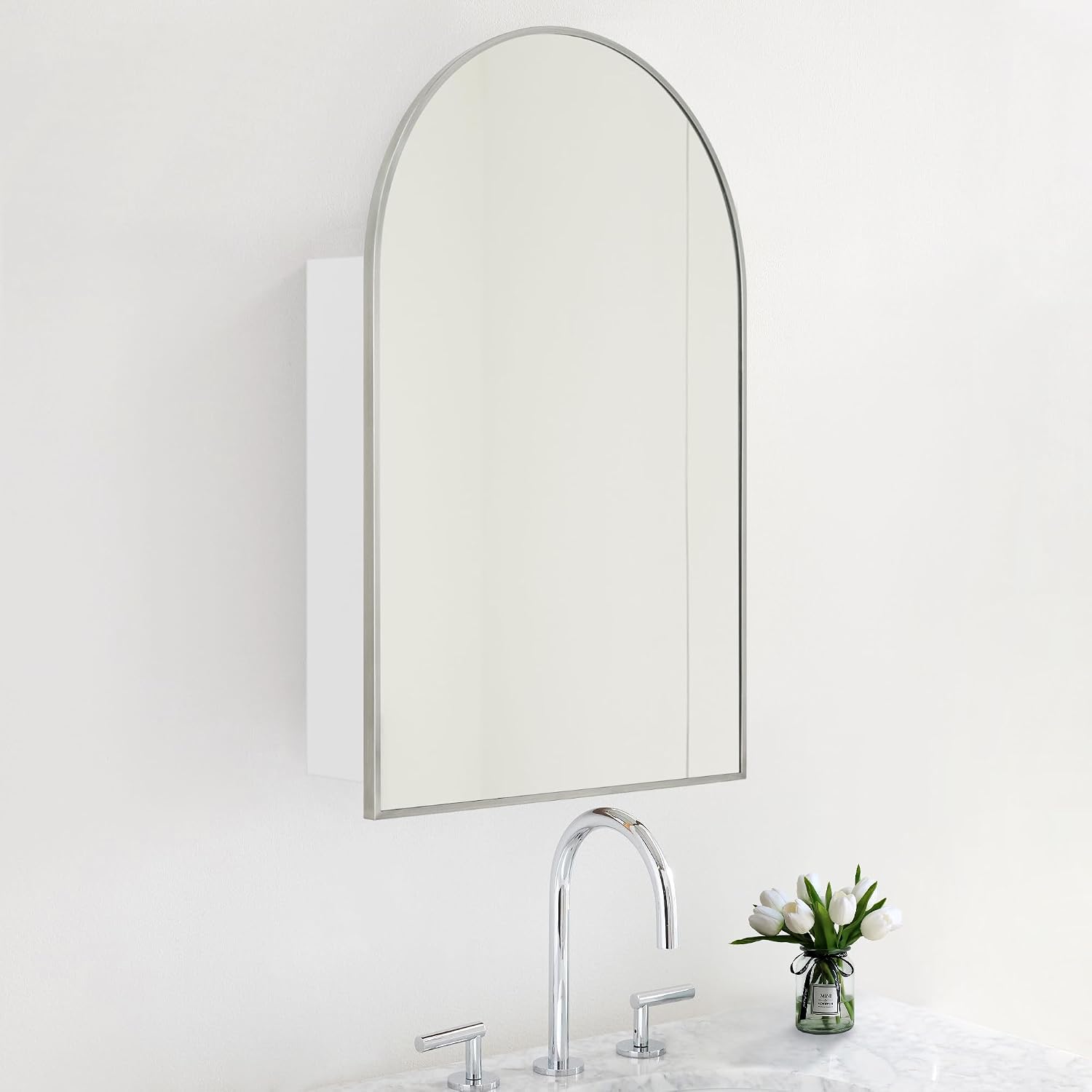 TEHOME 20 x 30'' Brush Nickel Arched Bathroom Medicine Cabinet with Mirror Recessed and Surface Mount Medicine Cabinet Mirror