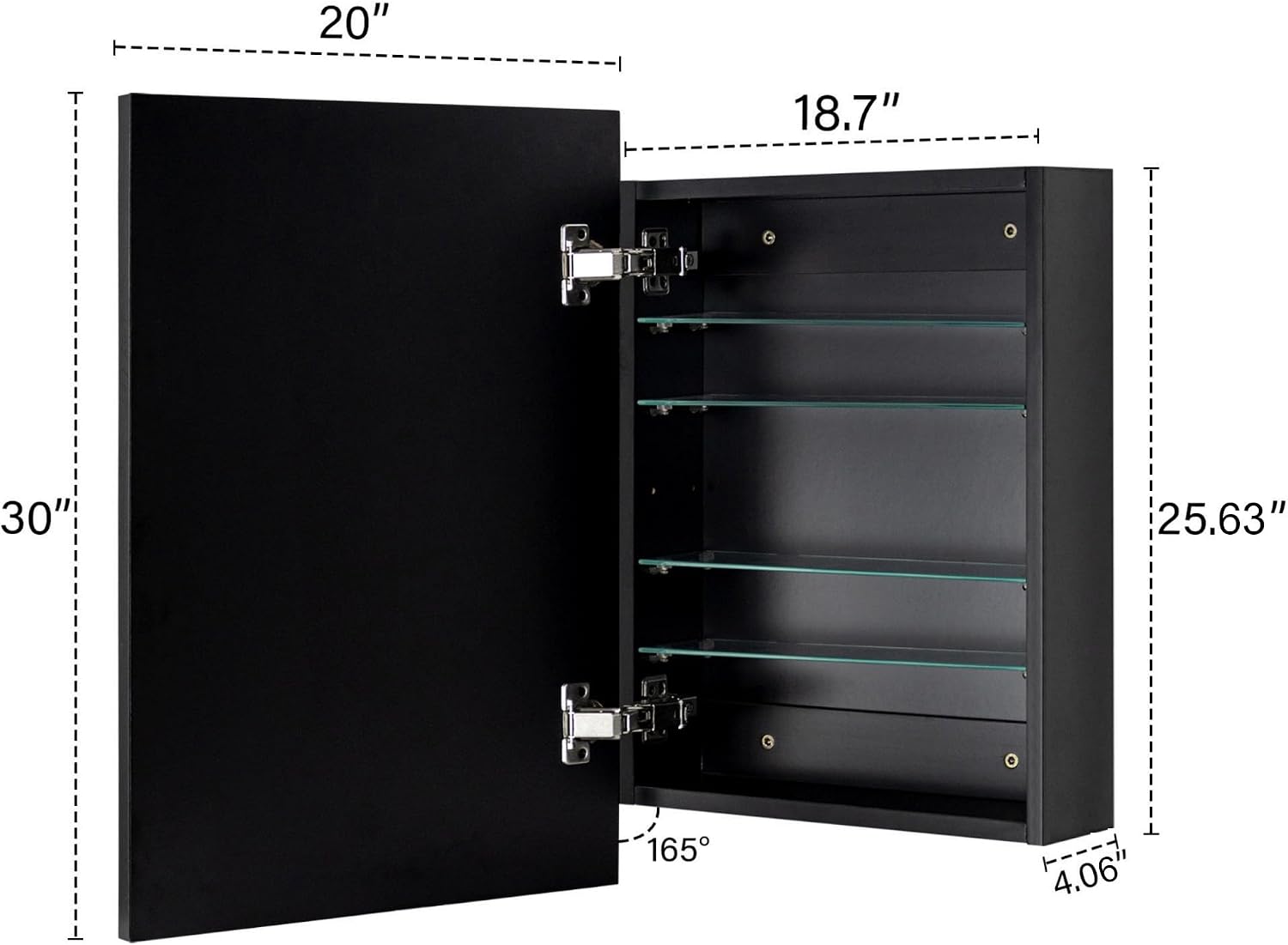 TEHOME 20'' x 30'' Black Recessed and Surface Mount Bathroom Medicine Cabinet with Mirror Matt Black Square Cornered Metal Framed Rounded Rectangle Medicine Cabinet Mirror