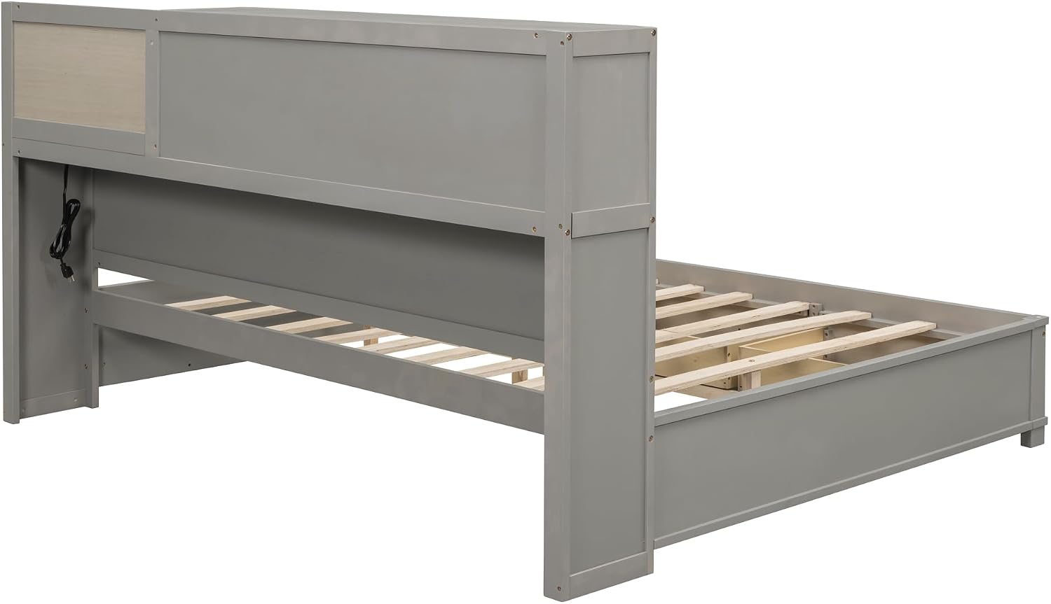 Merax Full Size Daybed with 3 Storage Drawers,Headboard with Shelf,A Set of Sockets and USB Ports,Grey