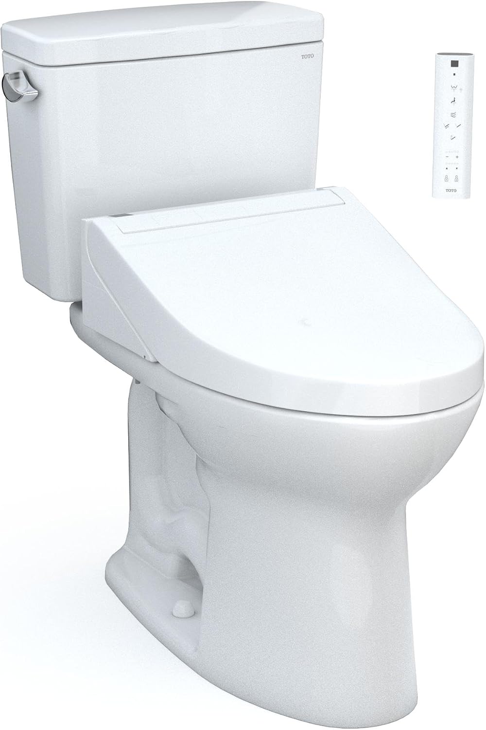 TOTO Drake Two-Piece Elongated 1.28 GPF Universal Height TORNADO FLUSH Toilet with CEFIONTECT and SoftClose Seat, WASHLET+ Ready, Cotton White - MS776124CEFG#01
