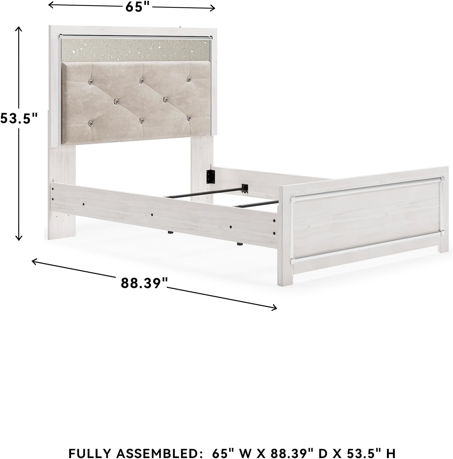 Signature Design by Ashley Altyra Contemporary Adjustable Tufted Full Upholstered Panel Bed with LED Lights and Metal Slats, Foundation or Box Spring Needed, White & Gray