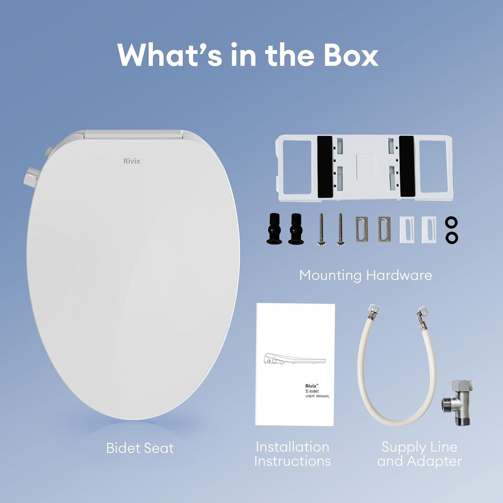 Electric Heated Bidet Toilet Seat Elongated, Smart Toilet Seat With Adjustable Warm Water Pressure, Soft Closed Lid, Night Light, Self-Cleaning Dual Nozzles For Frontal & Rear Wash E300
