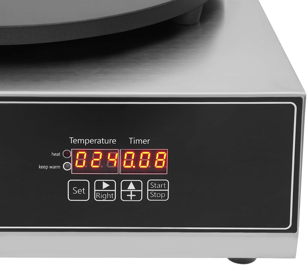 16'' Electric Crepe Maker, 1650W Commercial Stainless Steel Pancake Griddle, Non-Stick Crepe Machine with Adjustable Temperature & Timer
