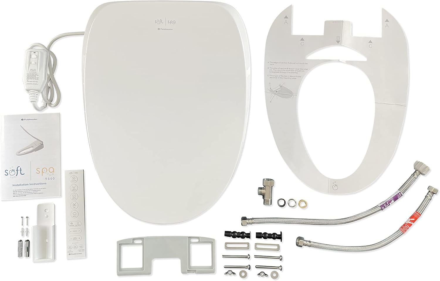 By Fluidmaster 9500E-001 Electronic Bidet Heated Toilet Seat with Warm Water and Air Dryer, Deodorizer, Easy Install, Elongated, White
