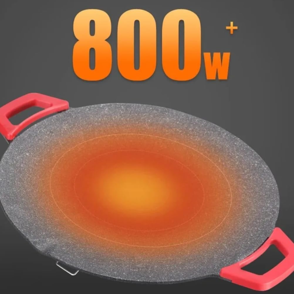 28CM Portable Non-Stick Electric Indoor Grill Pan, Household Round BBQ Griddle Plate Grill Pan Non-Stick Grill Adjustable Gears Barbecue