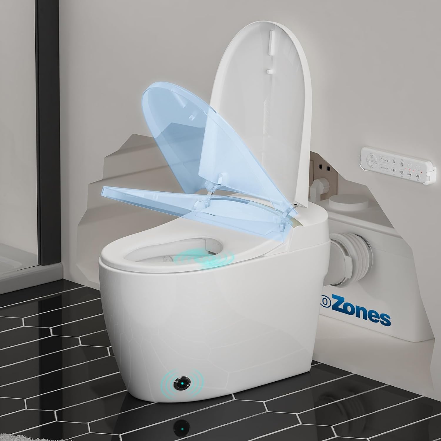 Smart Toilet with 750PRO Macerator Pump for Basement Upflush Macerating System, Tankless Bidet Toilet with Heated Dryer Warm Water, Remote Control, 3 Inlets Grinder Pump for Waste Water Disposal