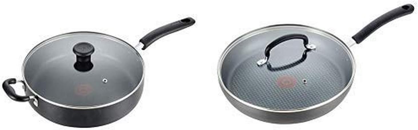 T-fal B36290 Specialty Nonstick 5 Qt. Jumbo Cooker Sauté Pan with Glass Lid, Black AND T-fal E76507 Ultimate Hard Anodized Nonstick 12 Inch Fry Pan with Lid, Dishwasher Safe Frying Pan, Black
